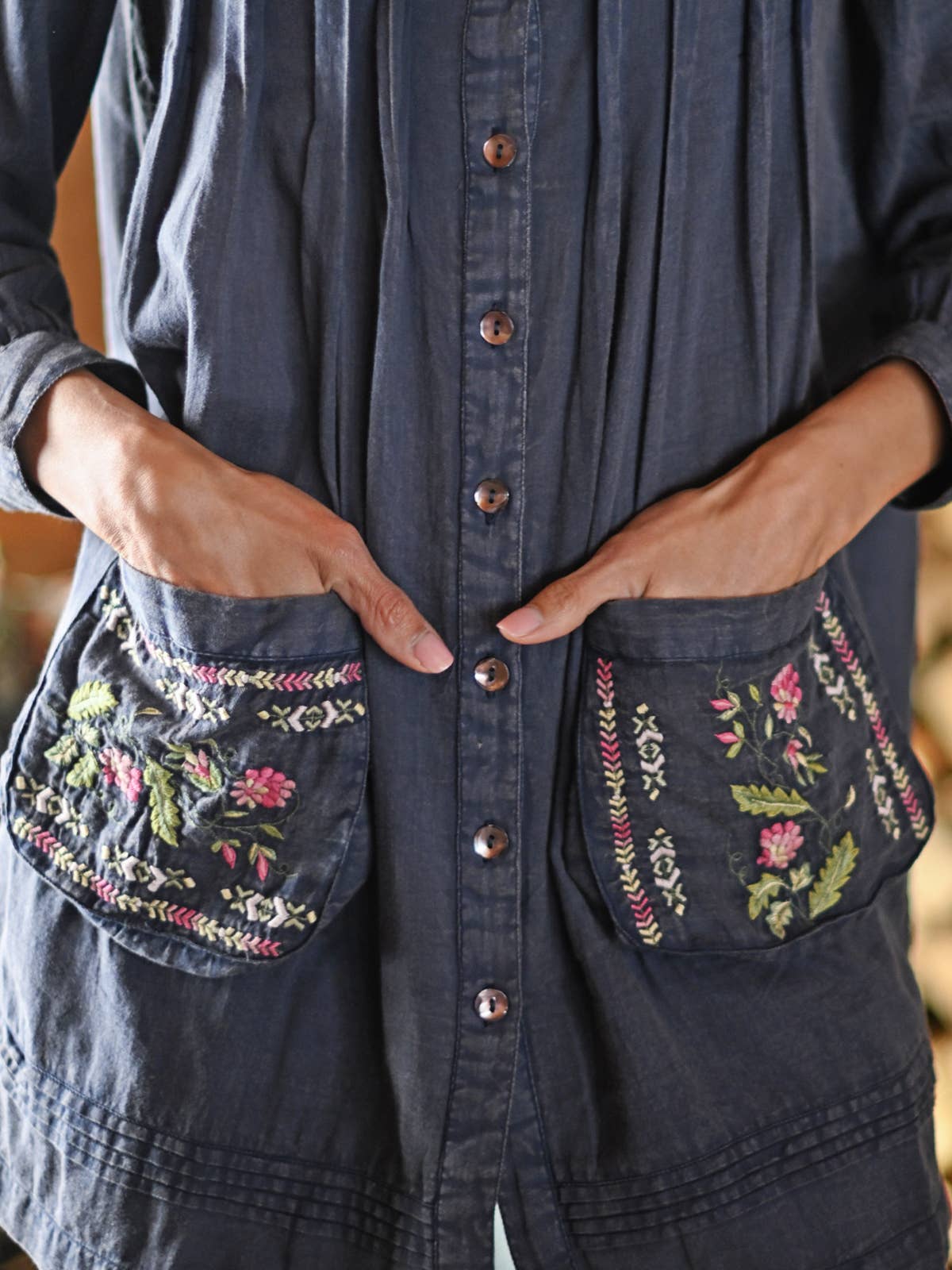 April Cornell - Sunwashed Artist Smock - Charcoal/Blue