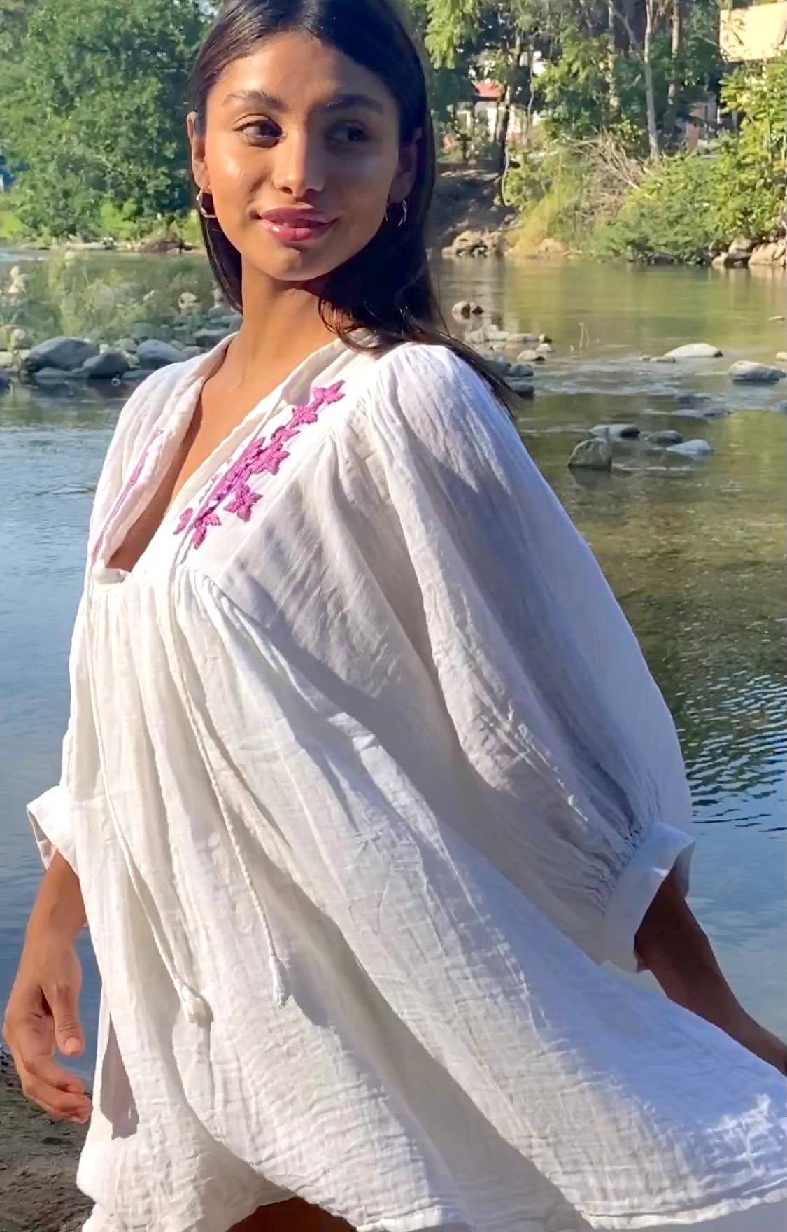 The Fox & The Mermaid - Hand Embroidered Cotton Gauze Dress/Tunic (Shivani- Lilac)