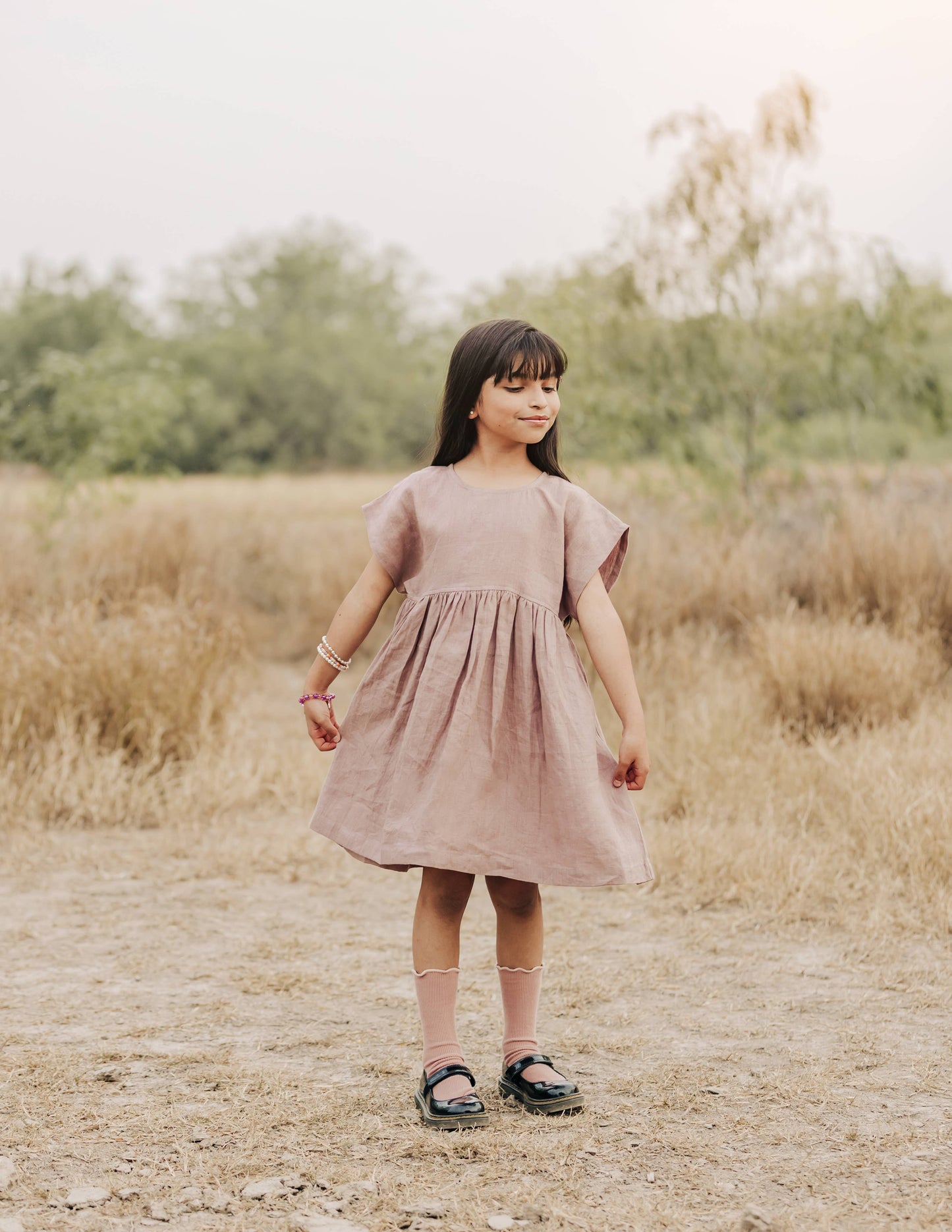 Linen Girl Dress: Mauve / 5T
