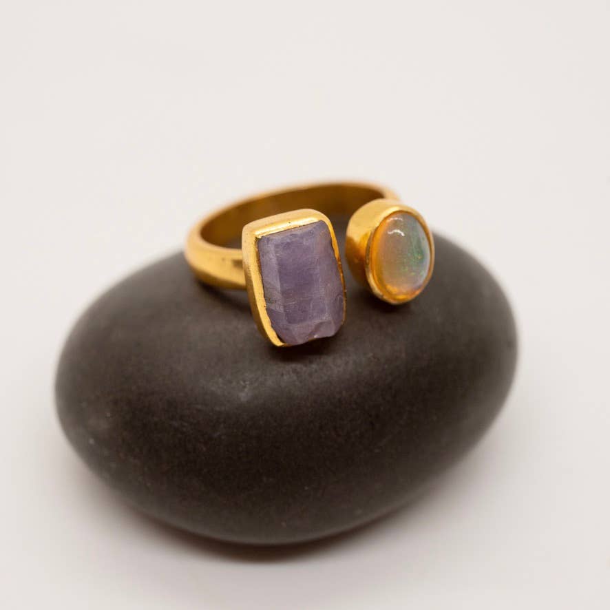 Sterling Silver Opal and Tanzanite Ring: 7