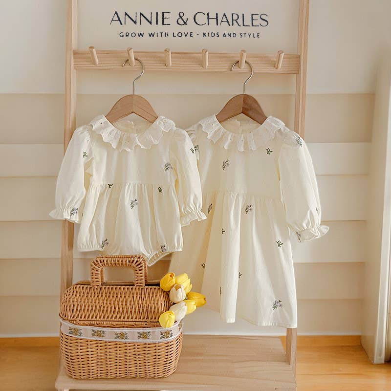 Annie & Charles® - Made in Austria - Baby Bloomer/Dress with Collar (Spring Flowers)