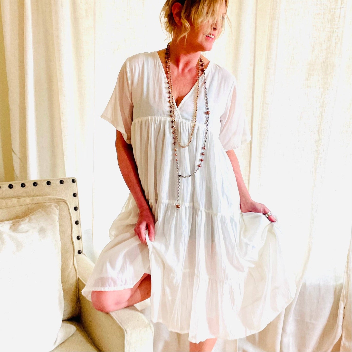Madelyn White Cotton Midi Dress.: Medium