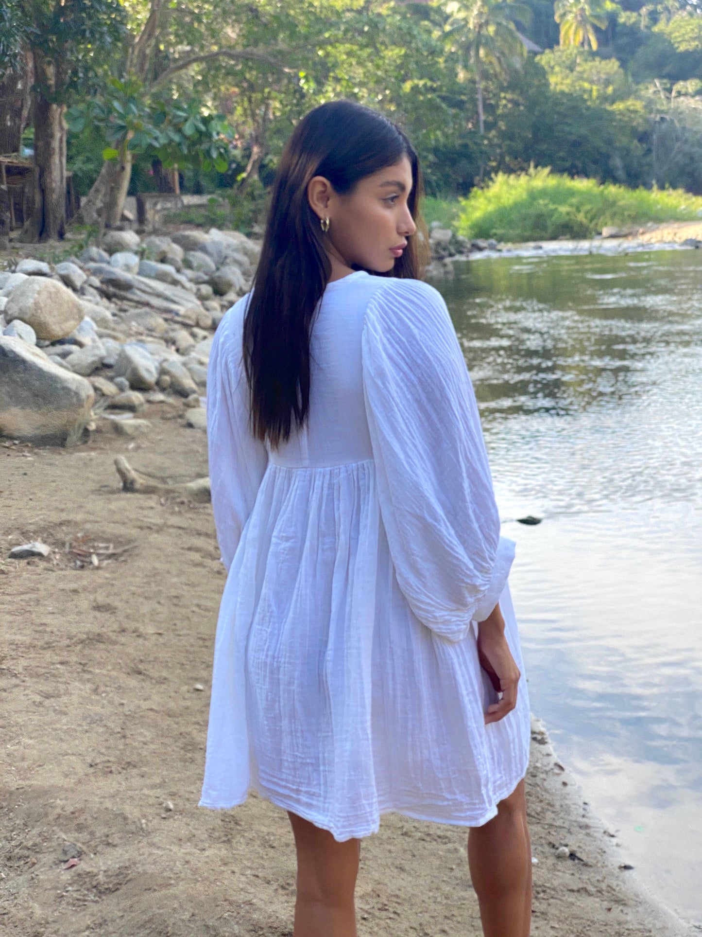 The Fox & The Mermaid - Hand Embroidered Cotton Gauze Dress/Tunic (Shivani- Lilac)