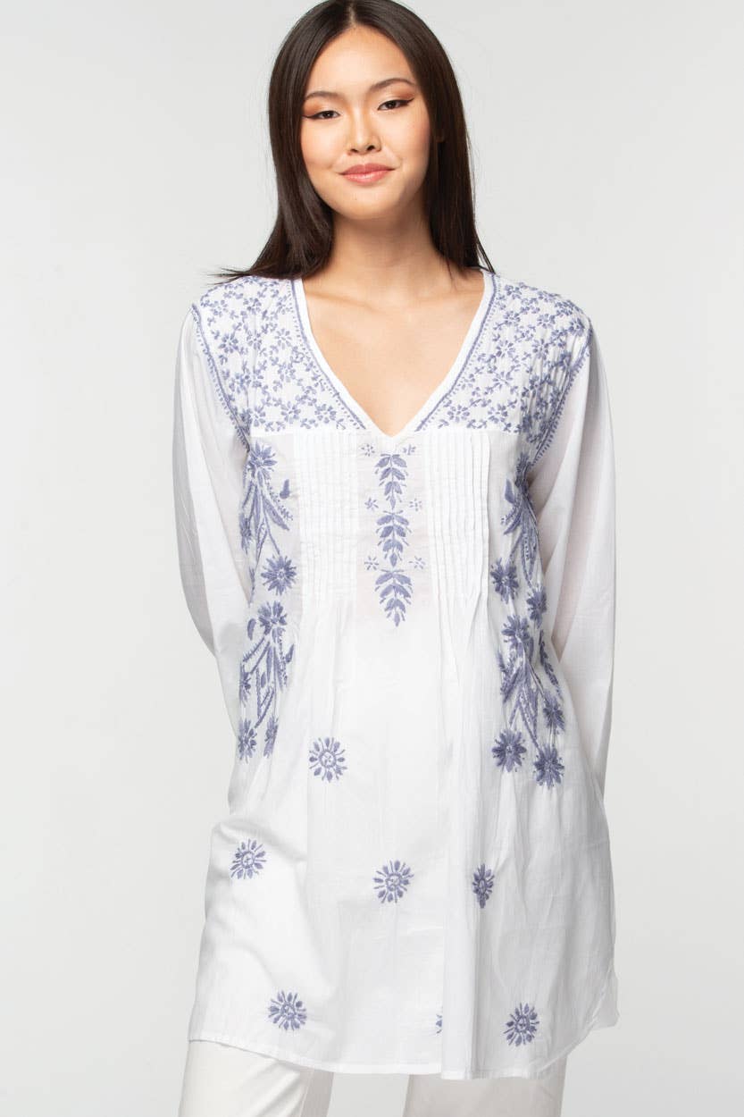 Divya White & Lavender Tunic: XL