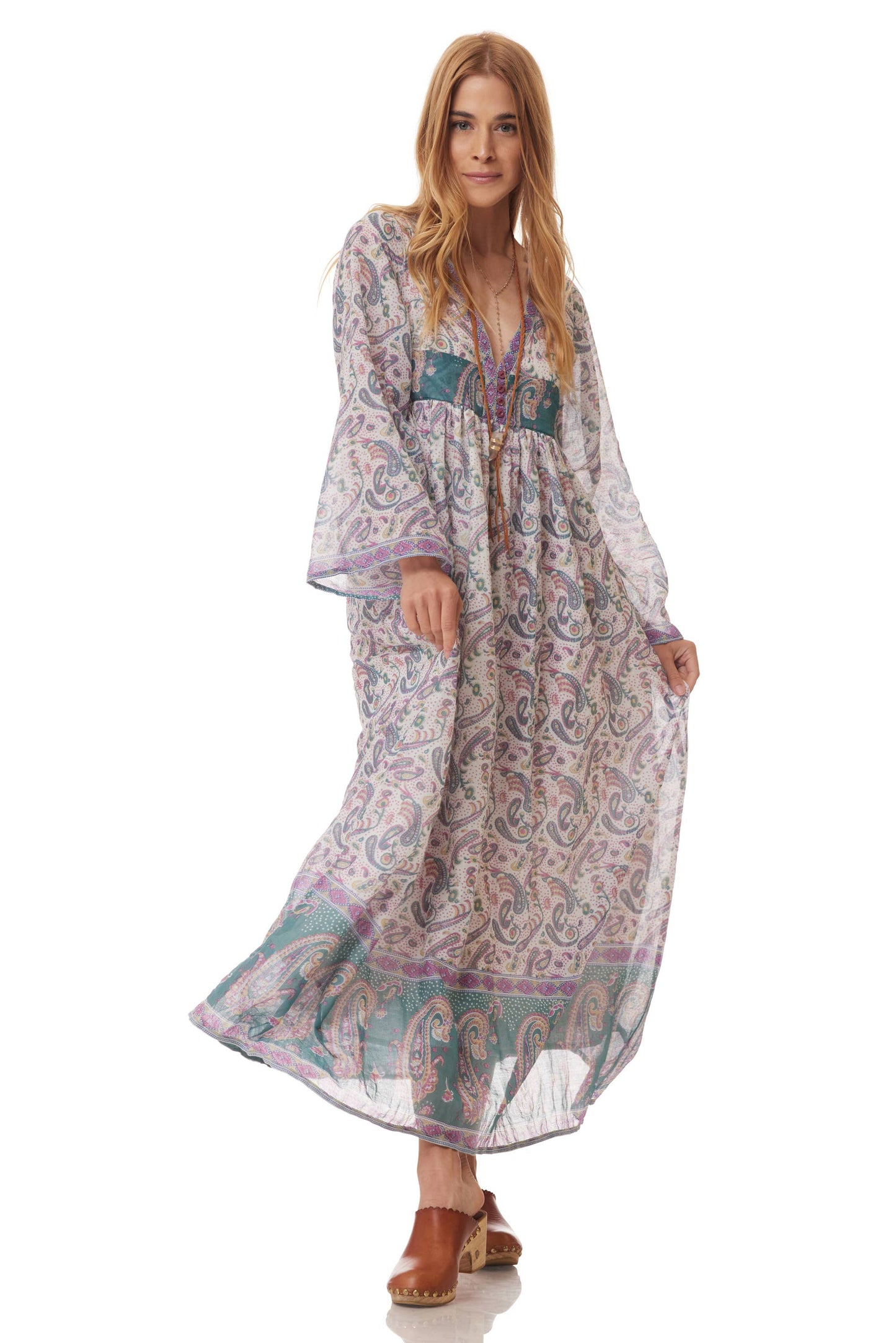 Jade Printed Maxi Dress Teal: M/L