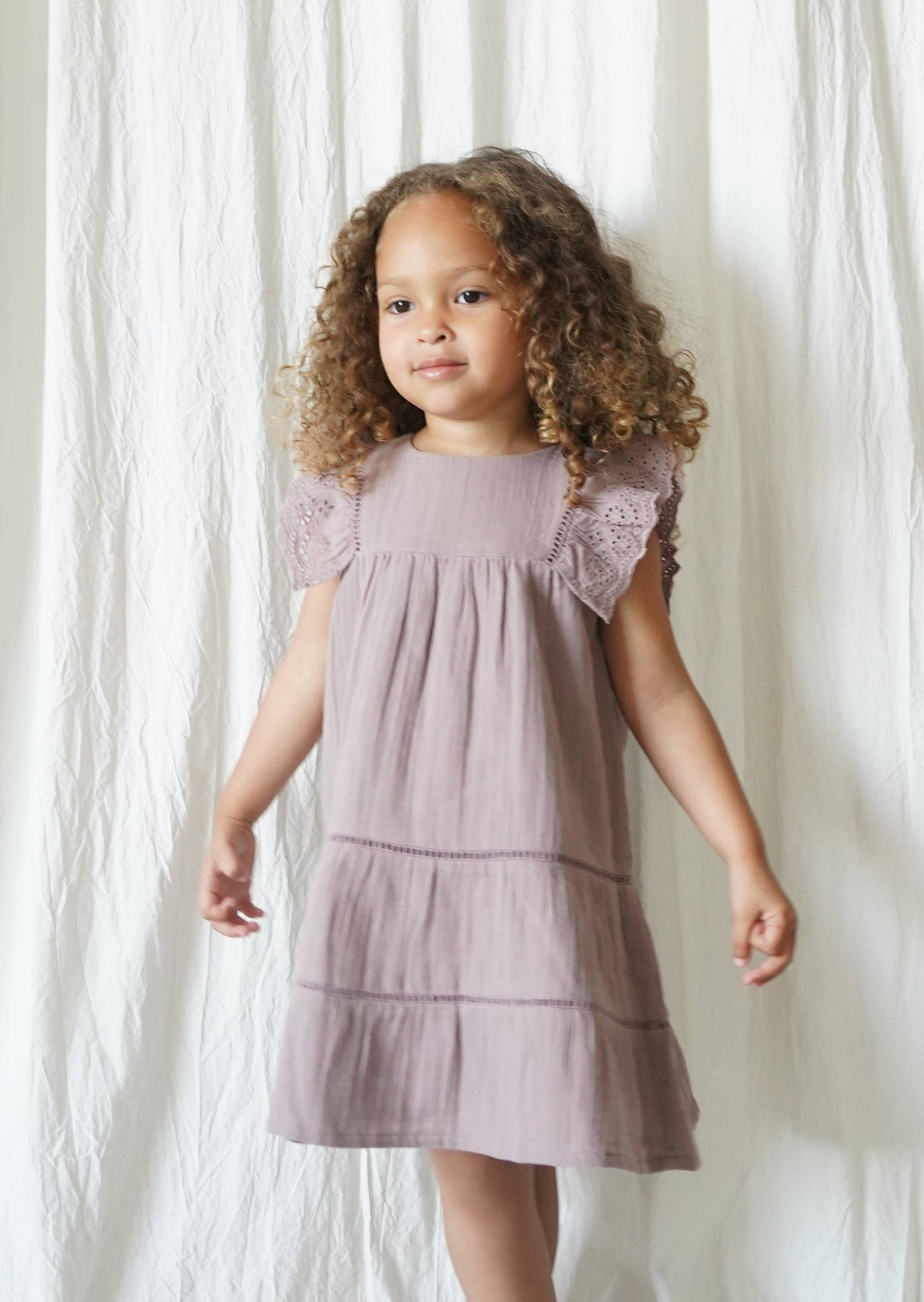 Maliya | Muslin Cotton Anglaise Dress | Dusty Mauve: 2Y