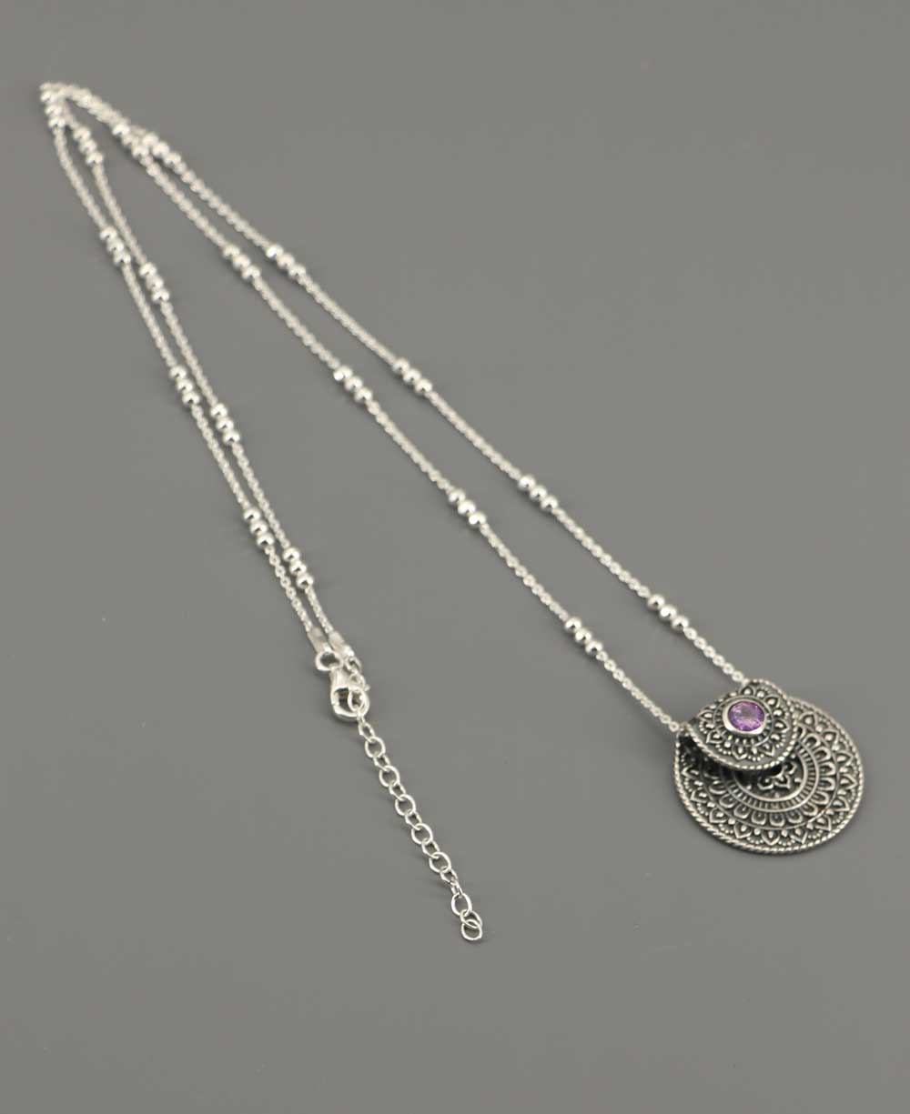 Culture Spot: Inspirational Sterling Silver Mandala Necklace with Amethyst: 16"+2"