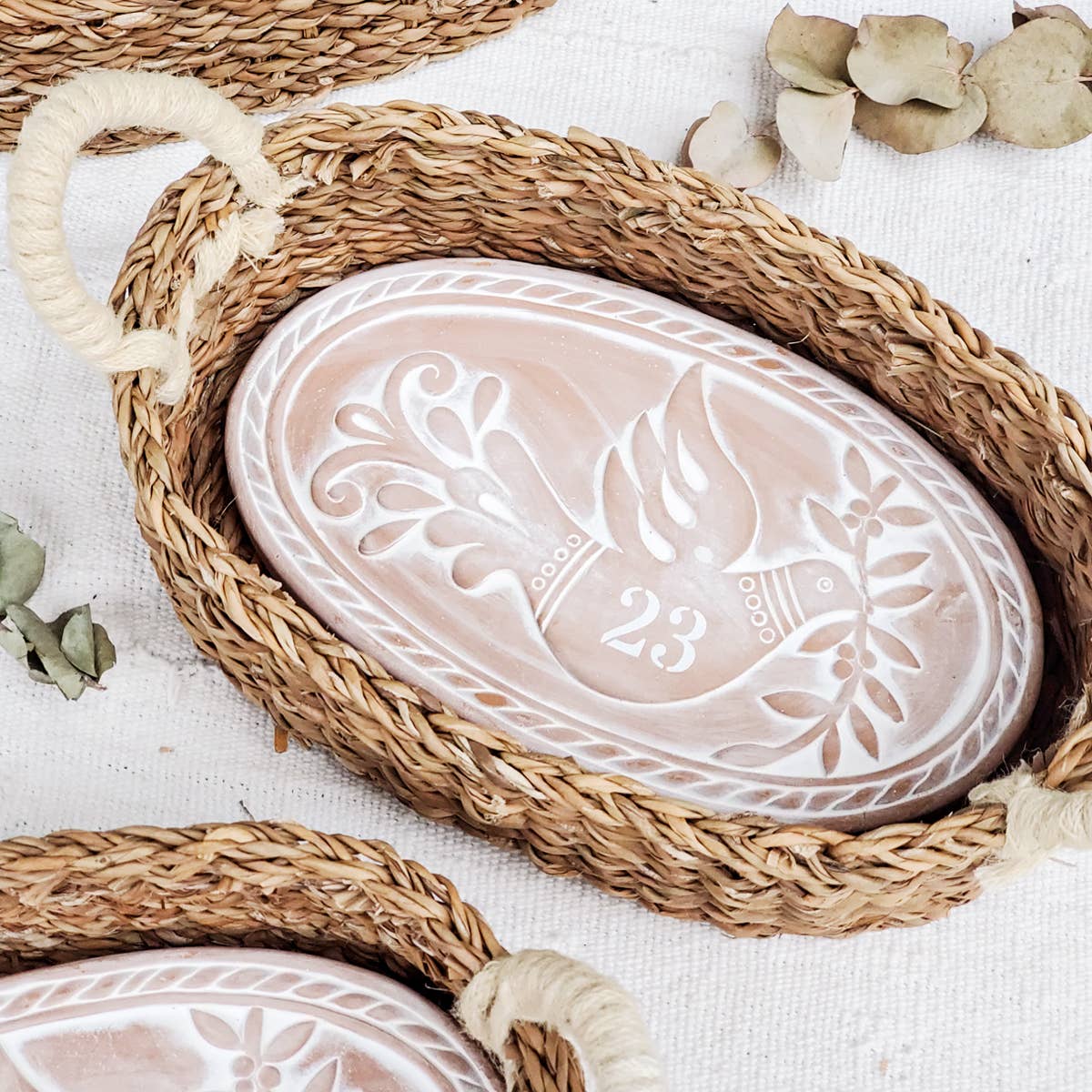 Monogrammed Bread Warmer & Wicker Basket - Bird Oval