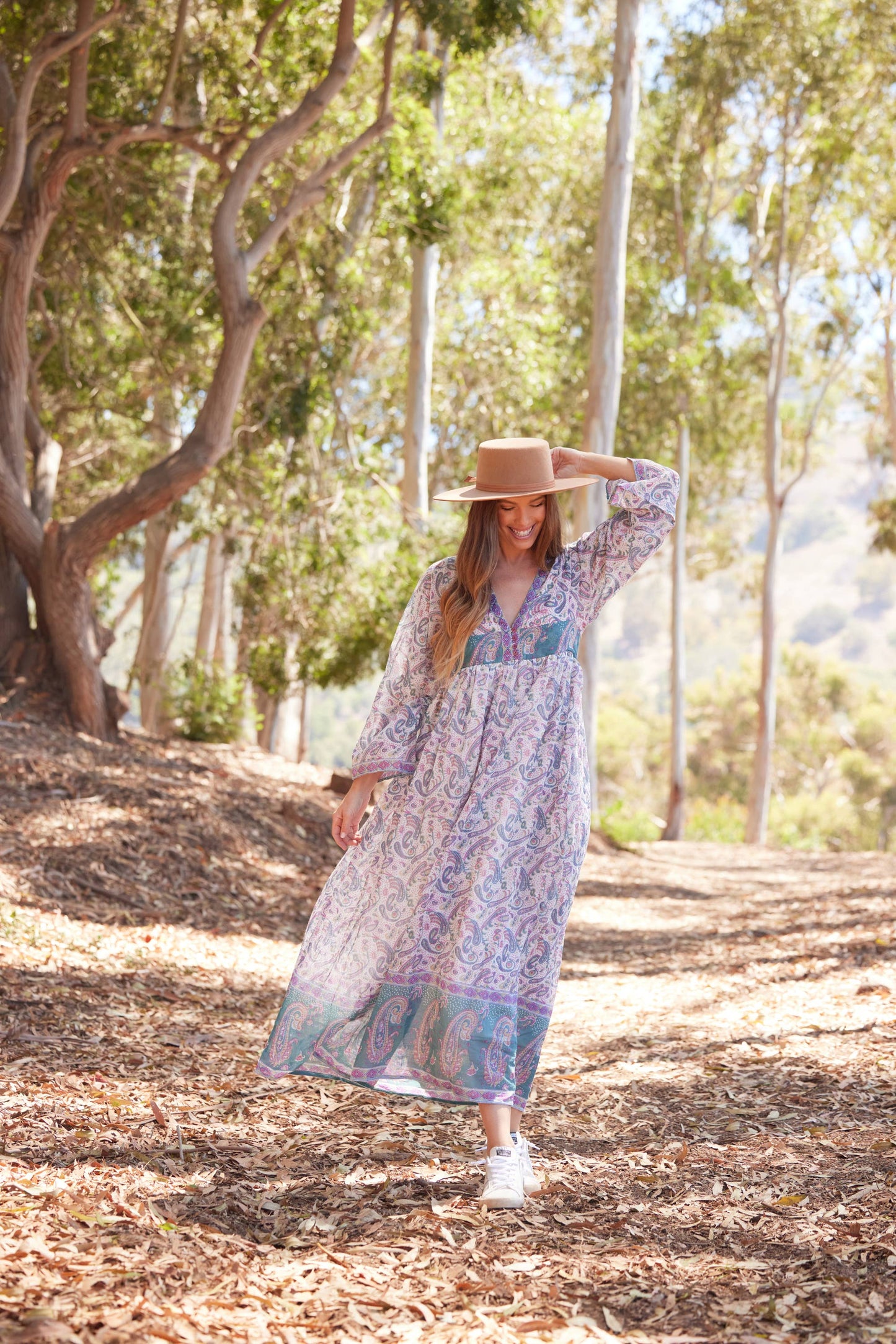 Jade Printed Maxi Dress Teal: M/L