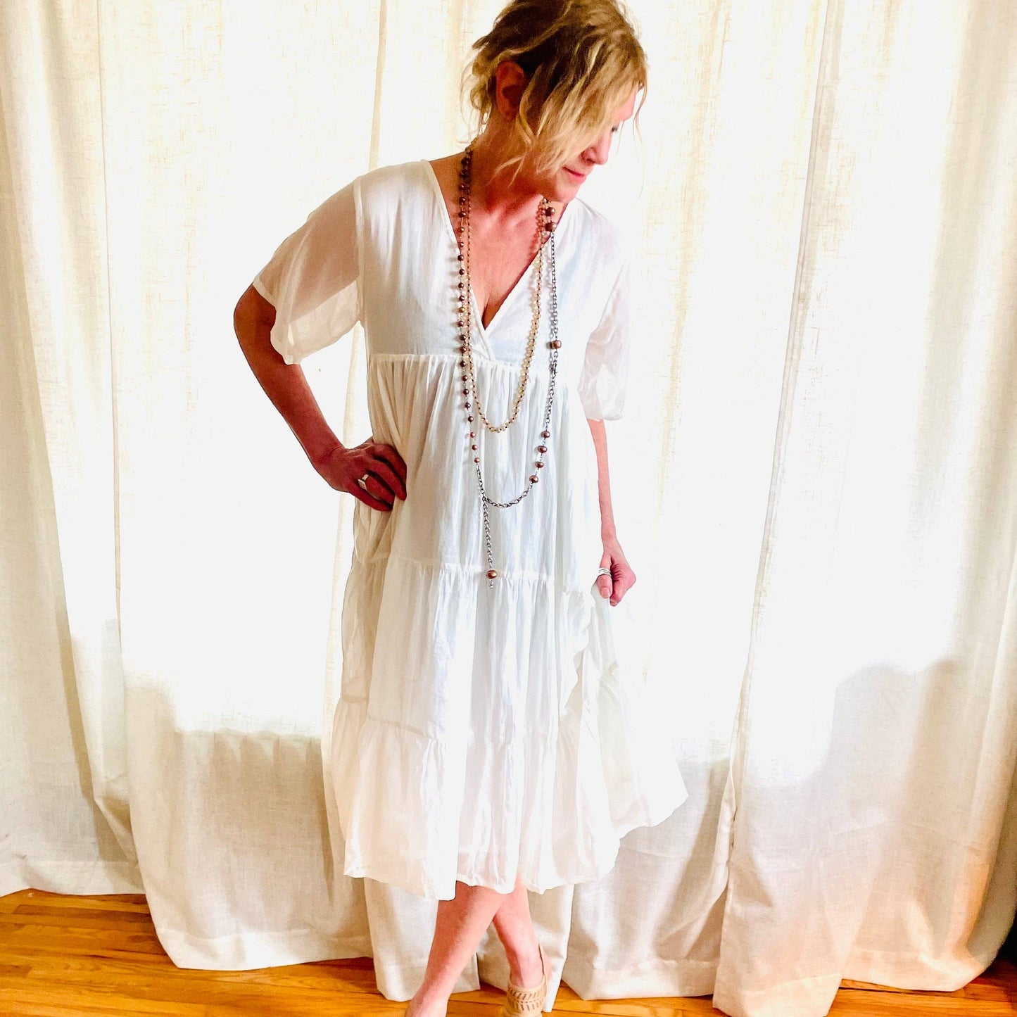 Madelyn White Cotton Midi Dress.: Medium