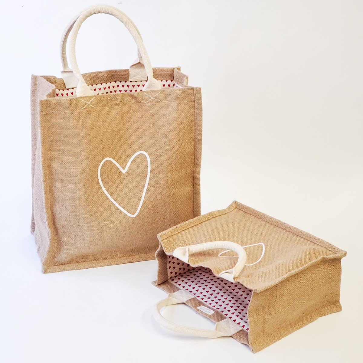 Handmade Burlap Jute • Canvas Tote • Gift Bag - Love: With Pompom