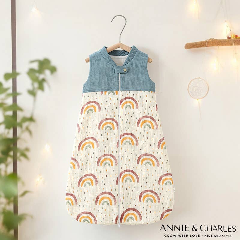 Annie & Charles® - Made in Austria - 100% organic muslin sleeping bag: Beige/heart / S (up to 6 months)