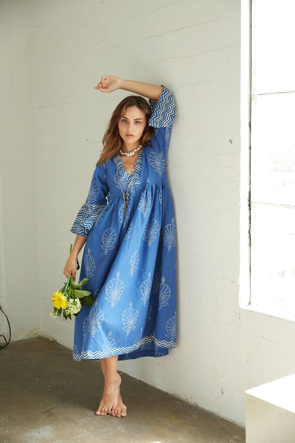 The Fox & The Mermaid - Block Printed Dress (Bhavani-Egyptian Blue) - Made in India from a female owned factory