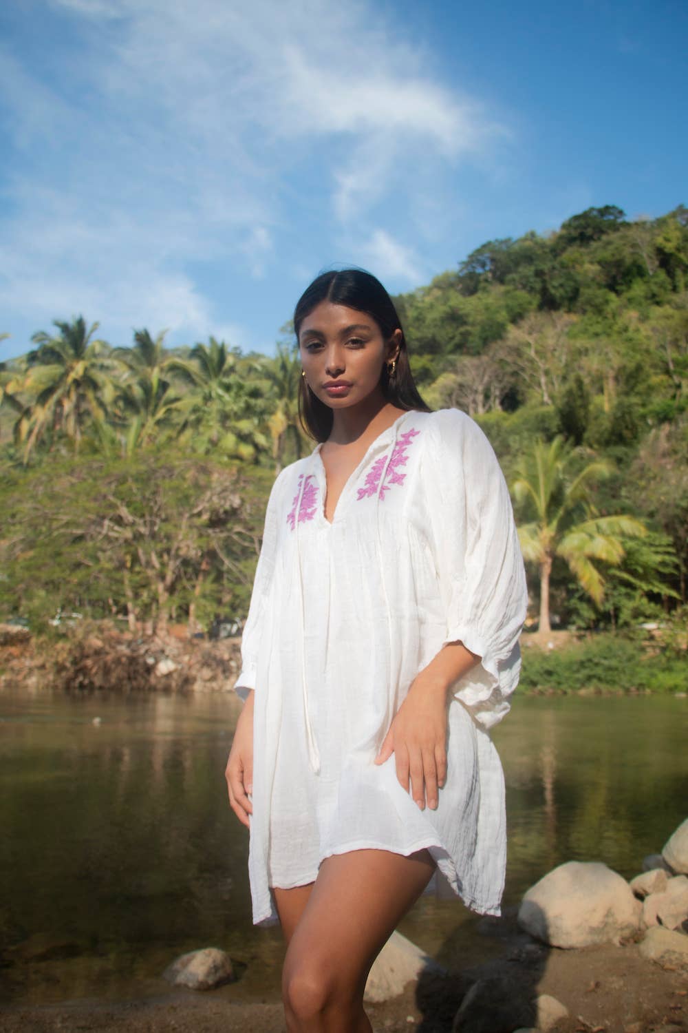 The Fox & The Mermaid - Hand Embroidered Cotton Gauze Dress/Tunic (Shivani- Lilac)