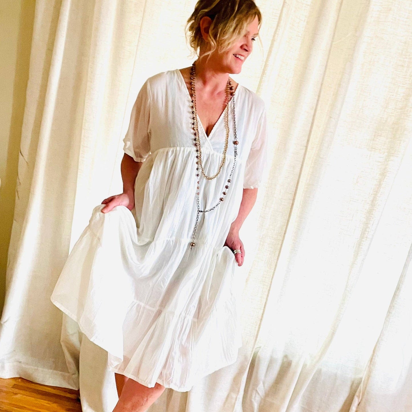 Madelyn White Cotton Midi Dress.: Medium