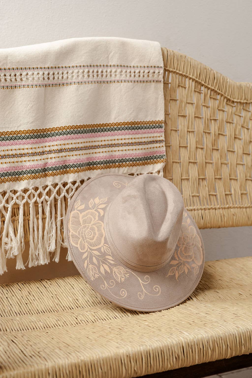 Origin Mexico - Rosario Hand Painted Western Boho Hat - Tan and Sand