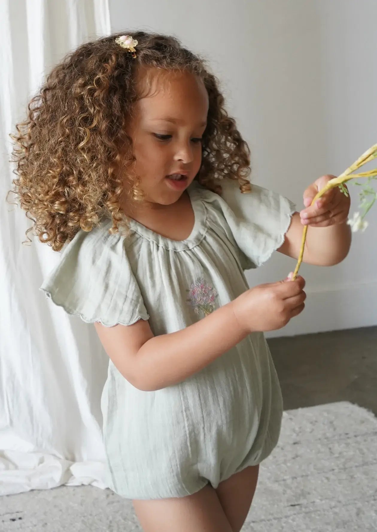 Liva | Muslin Bubble Romper | Sage: 9M