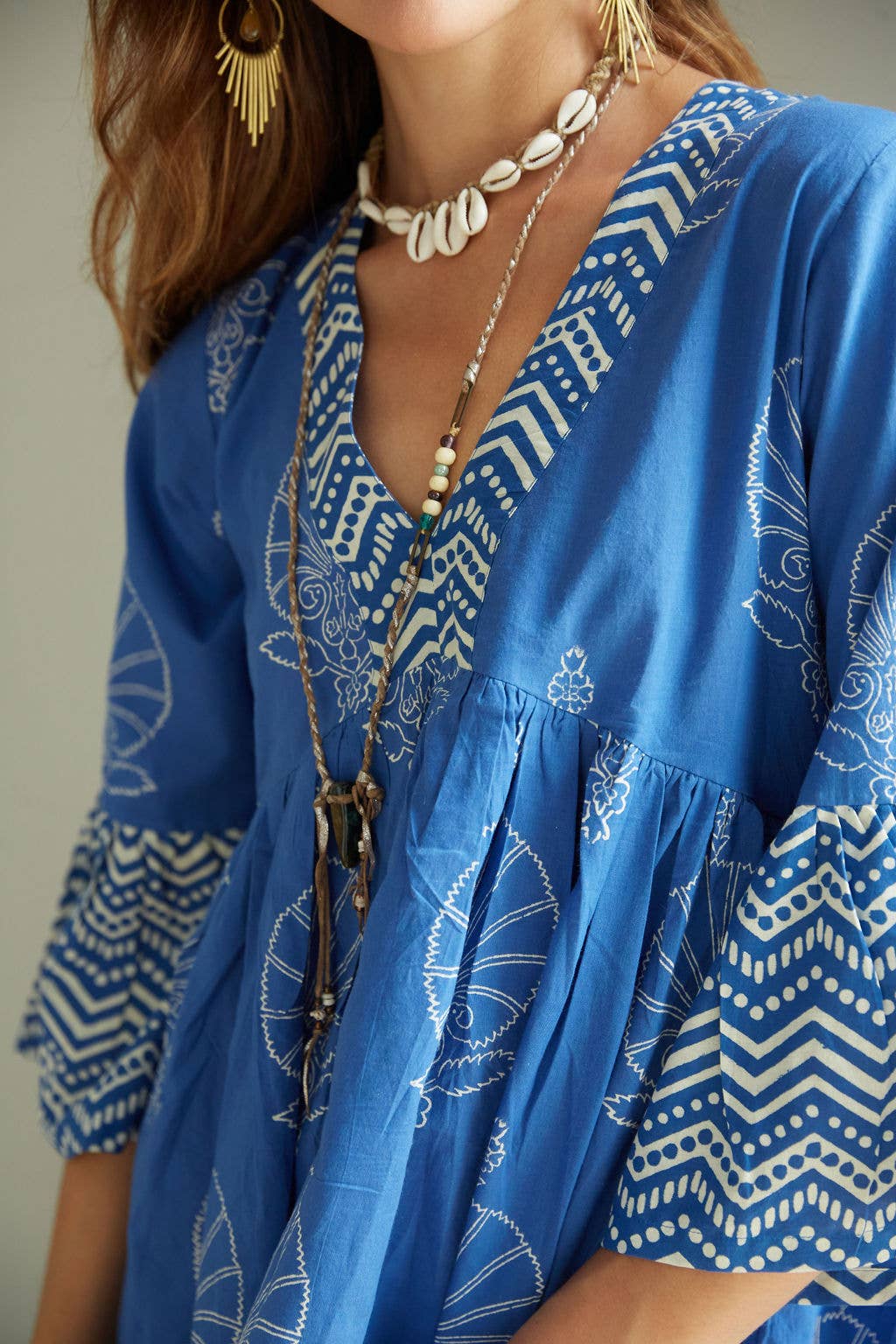 The Fox & The Mermaid - Block Printed Dress (Bhavani-Egyptian Blue) - Made in India from a female owned factory