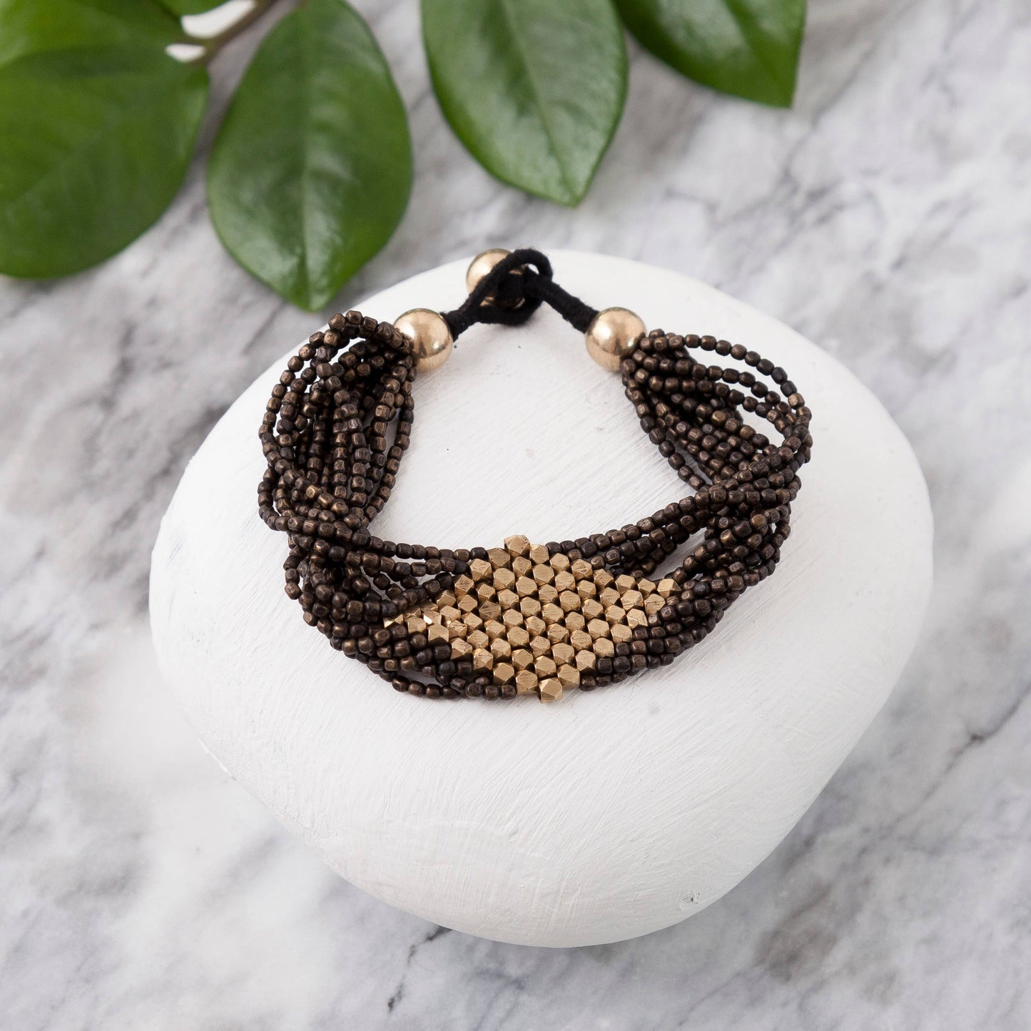 Baizaar - Fair Trade Made - Two Tone Brass Diamond Bracelet