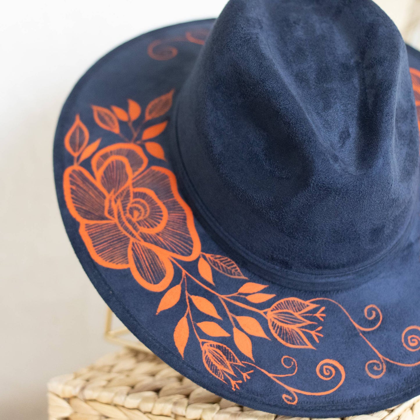 Origin Mexico - Veronica Hand Painted Western Statement Hat - Navy & Orange