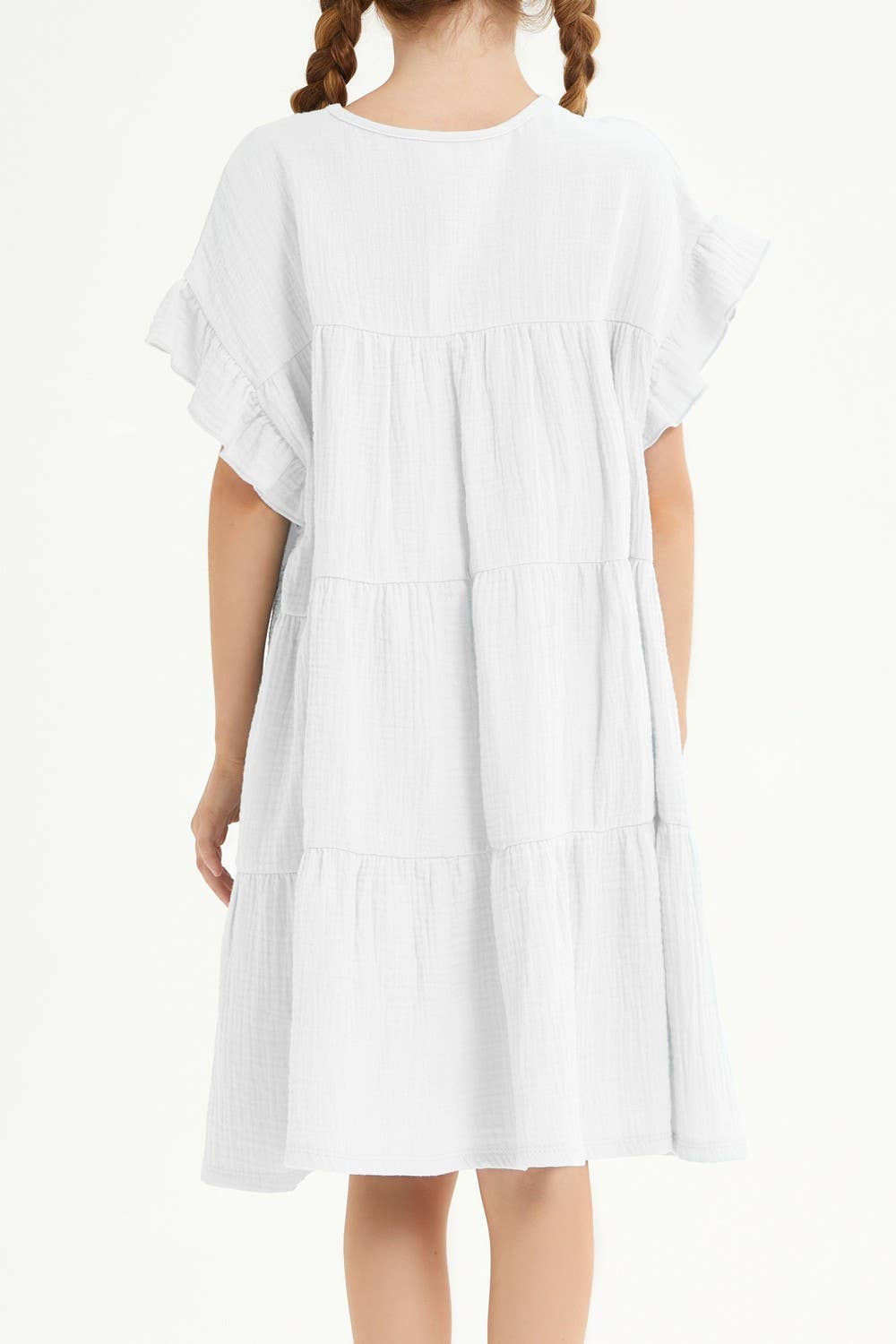 Ruffle Sleeves Tiered Gauze Dress: Light Blue / XL