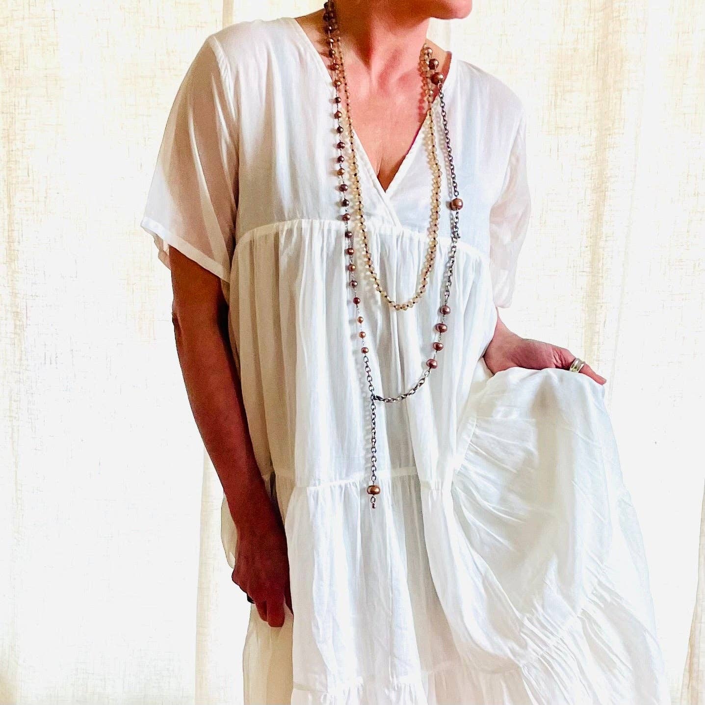 Madelyn White Cotton Midi Dress.: Medium