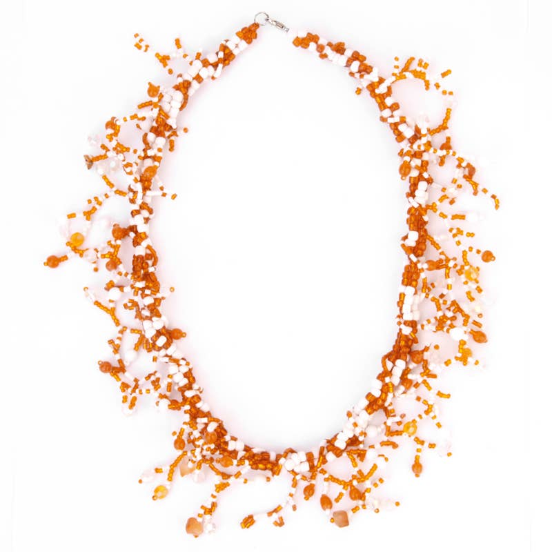Fall themed colored necklace seed bead Amber & White