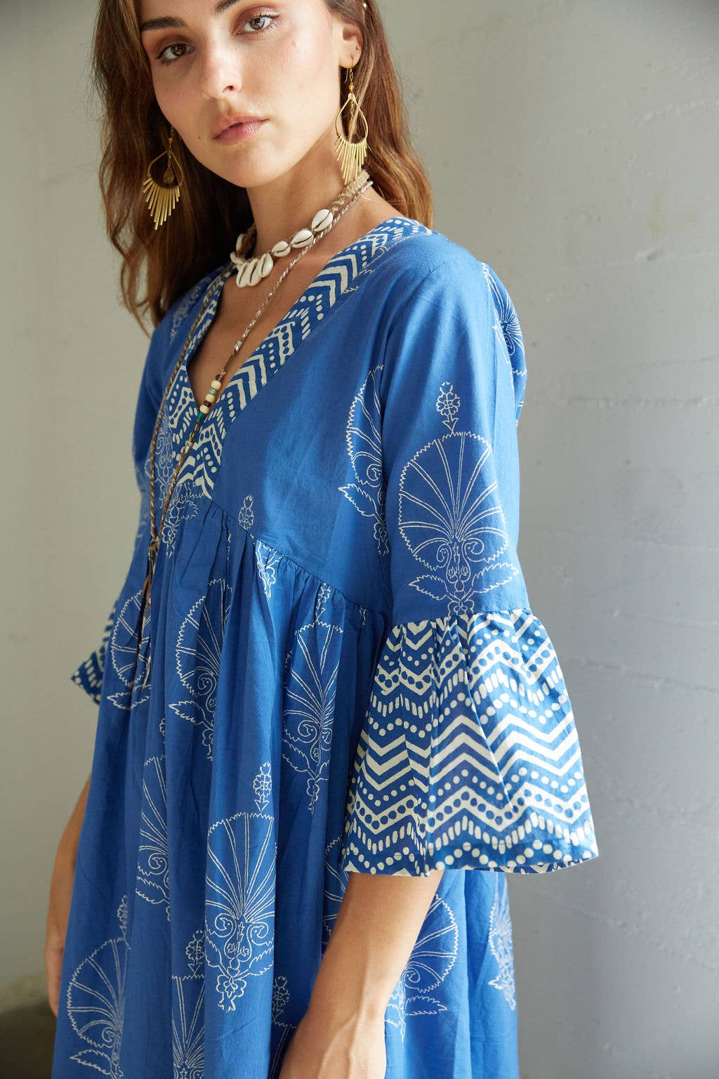 The Fox & The Mermaid - Block Printed Dress (Bhavani-Egyptian Blue) - Made in India from a female owned factory