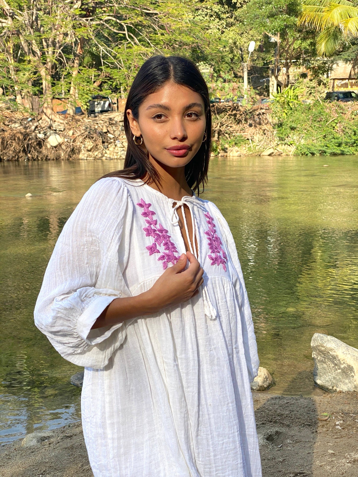 The Fox & The Mermaid - Hand Embroidered Cotton Gauze Dress/Tunic (Shivani- Lilac)