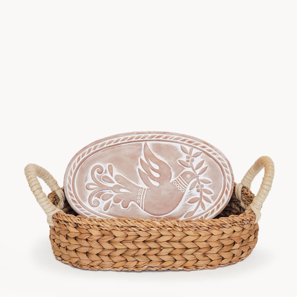 Monogrammed Bread Warmer & Wicker Basket - Bird Oval
