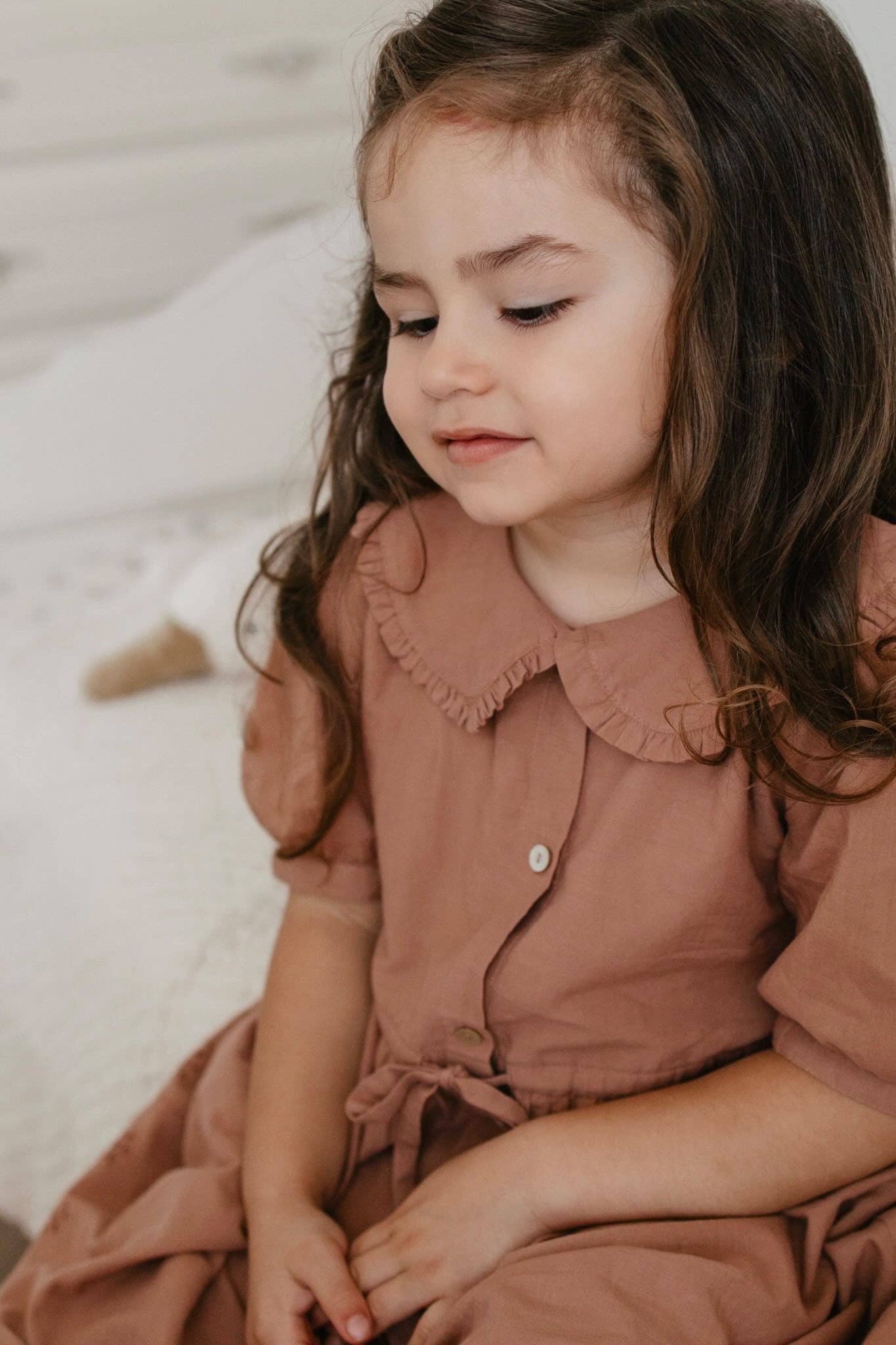 Aurora | Ruffle Collar Cotton Dress | Chocolat: 3Y