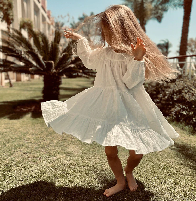 Annie & Charles® organic muslin dress with ruffles: Pink / 5-6Y