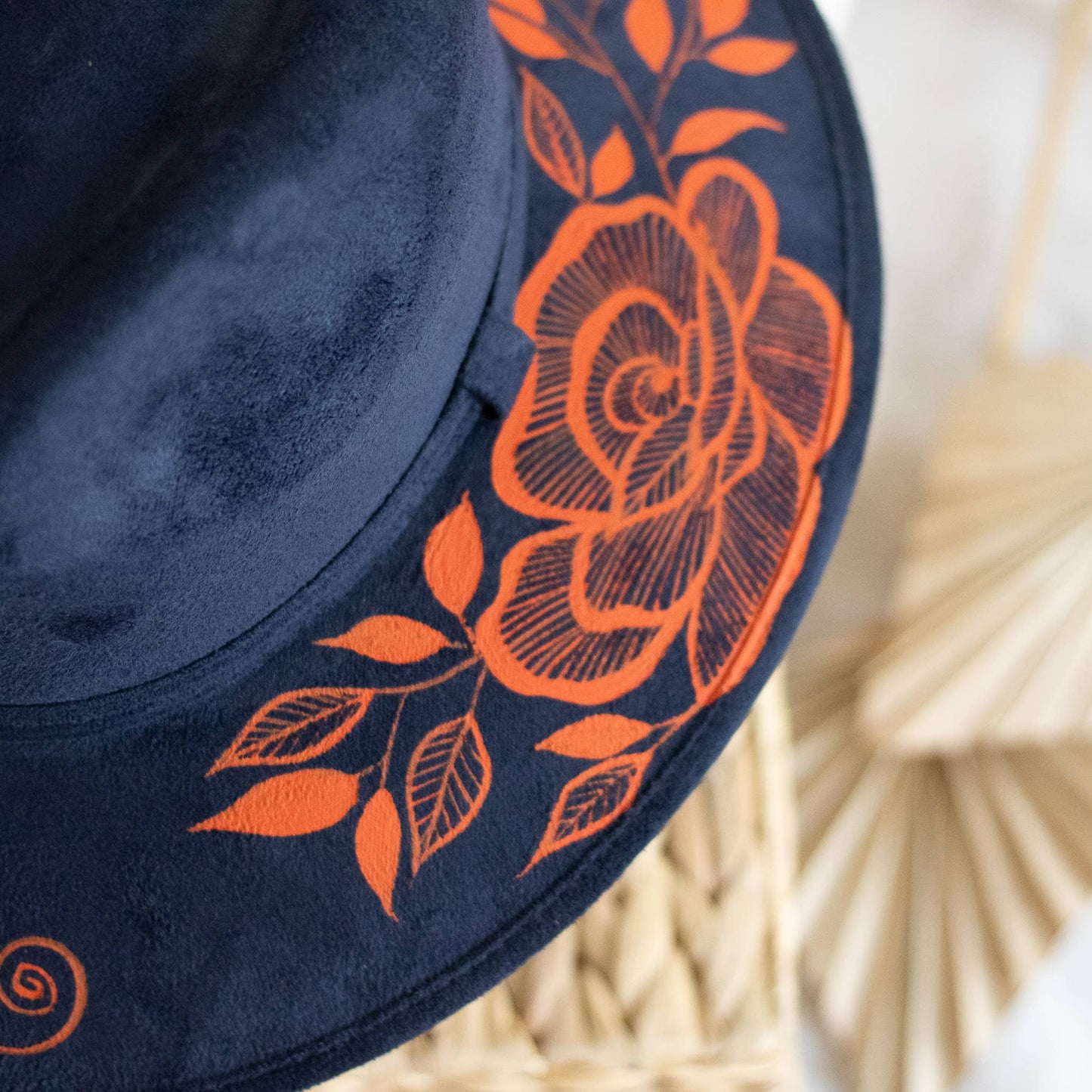 Origin Mexico - Veronica Hand Painted Western Statement Hat - Navy & Orange
