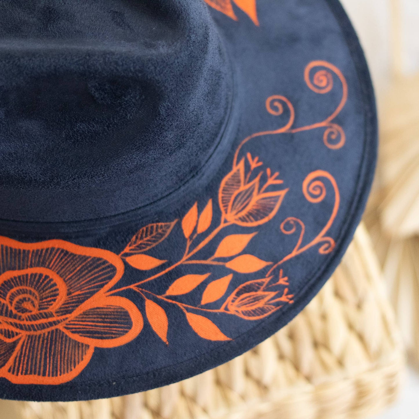 Origin Mexico - Veronica Hand Painted Western Statement Hat - Navy & Orange
