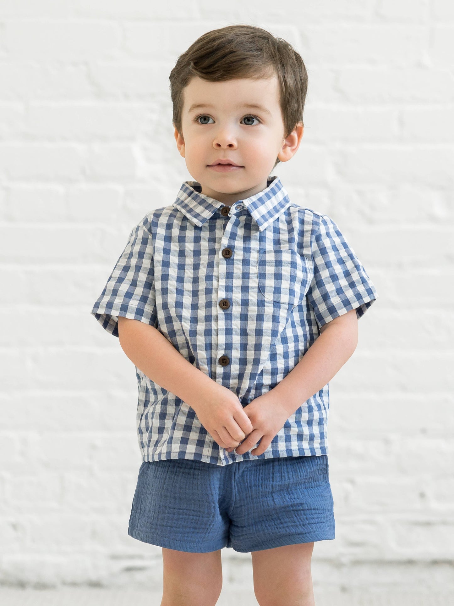 Colored Organics - Landon Seersucker Collared Button Down Shirt - Gingham