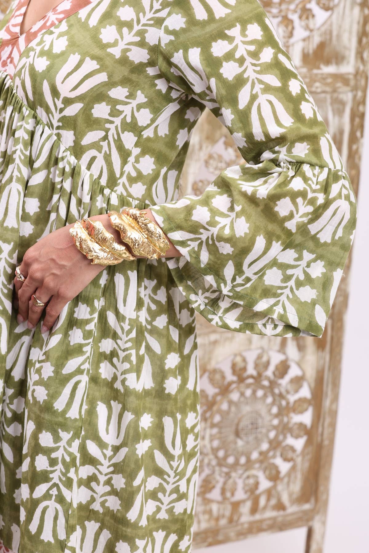 The Fox & The Mermaid - Block Printed Bell Sleeve Dress (Nishu)