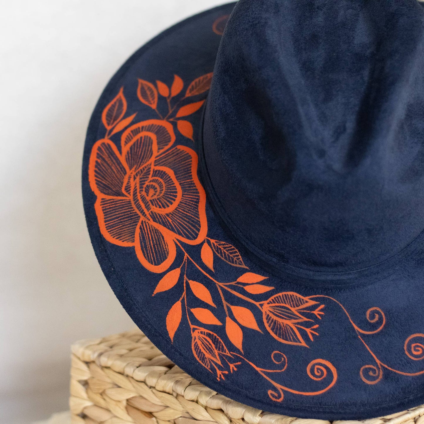 Origin Mexico - Veronica Hand Painted Western Statement Hat - Navy & Orange