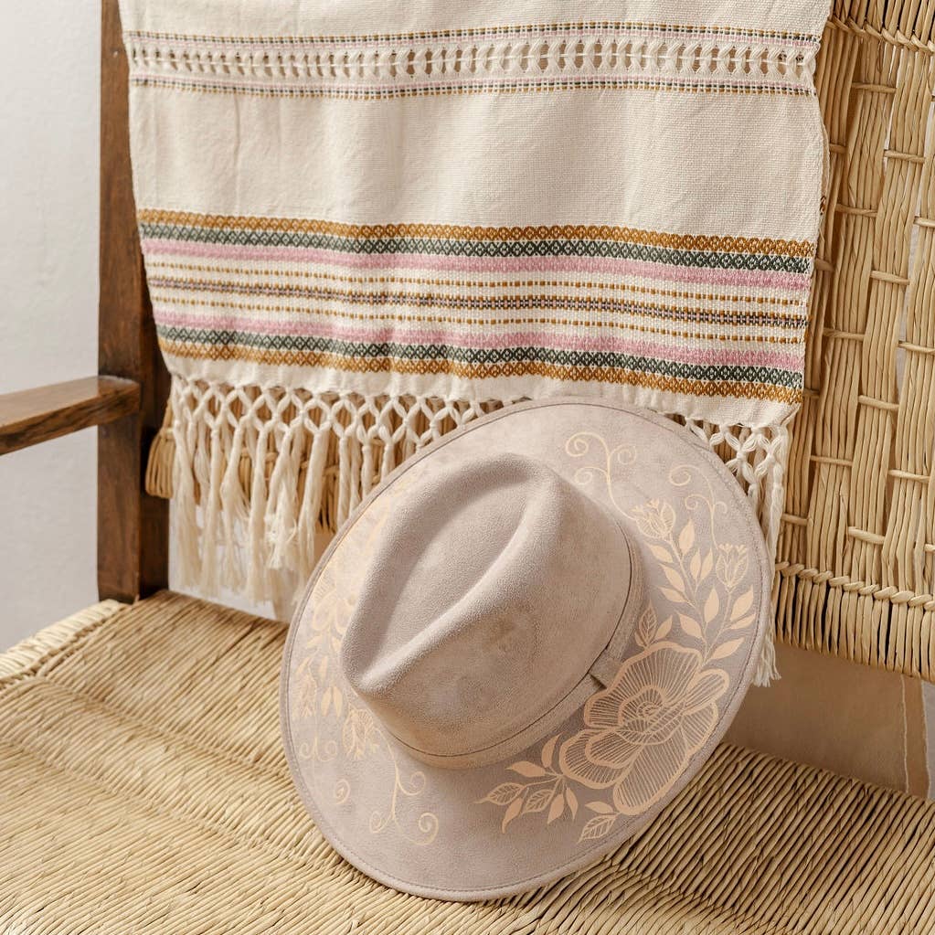 Origin Mexico - Rosario Hand Painted Western Boho Hat - Tan and Sand