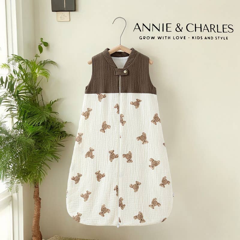 Annie & Charles® - Made in Austria - 100% organic muslin sleeping bag: Beige/heart / S (up to 6 months)