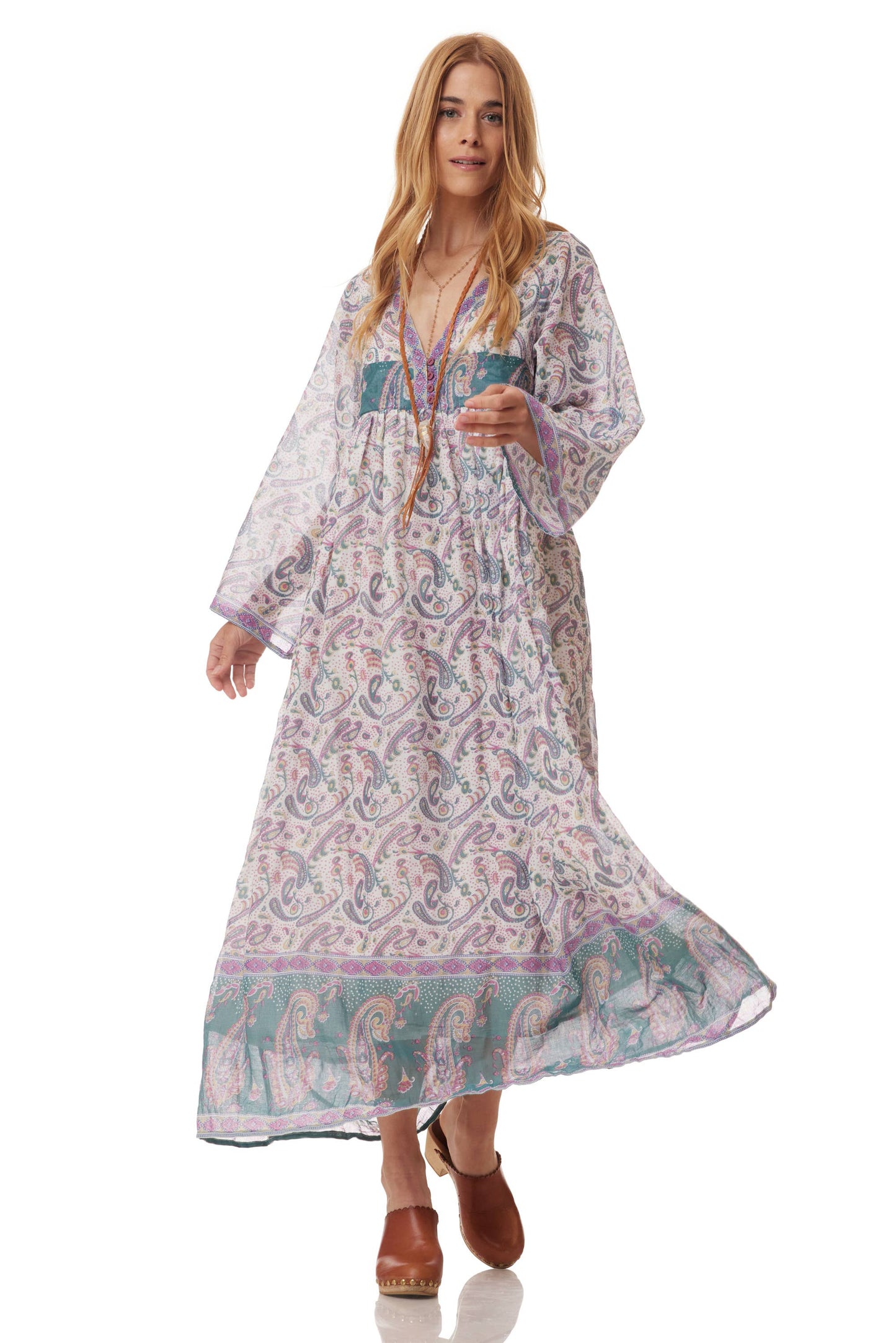 Jade Printed Maxi Dress Teal: M/L