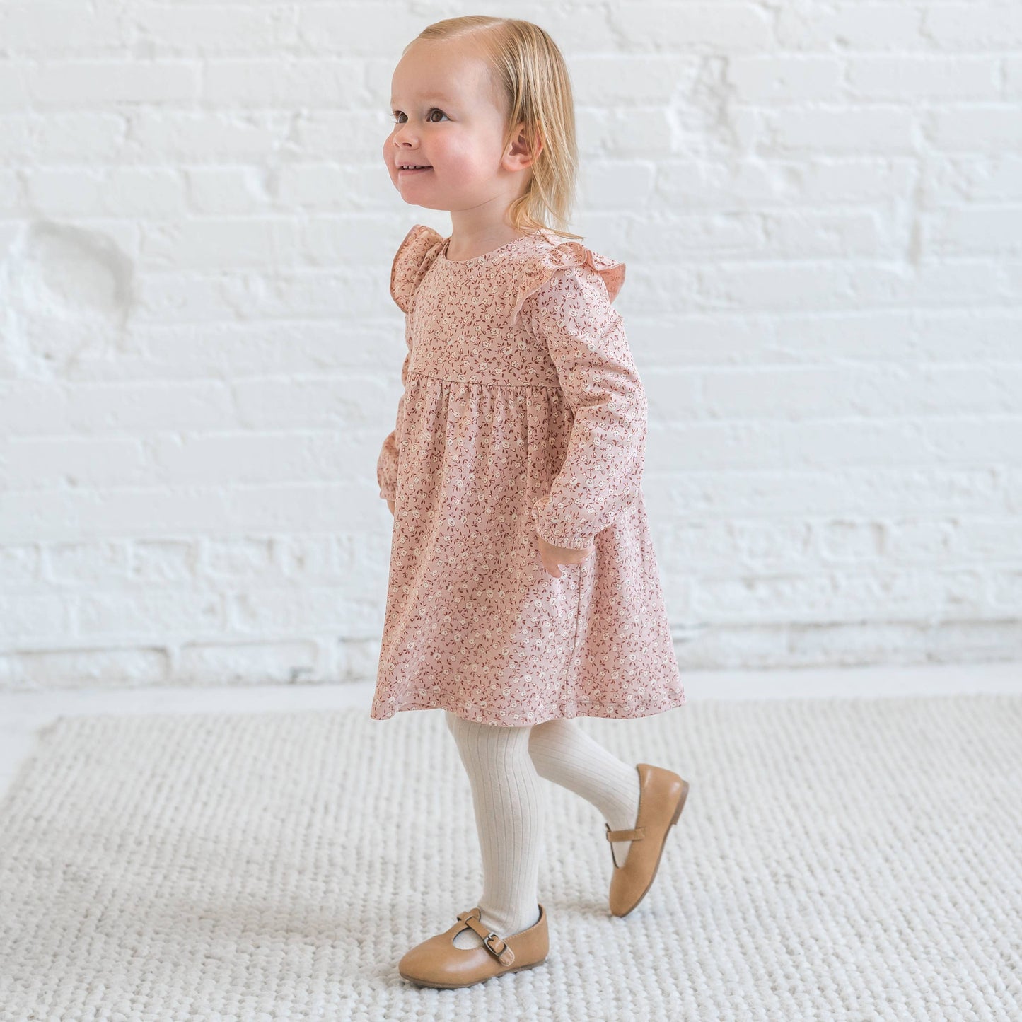 Colored Organics: Mika Ruffle Long Sleeve Dress - Zinnia Floral / Blush