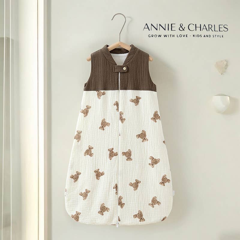 Annie & Charles® - Made in Austria - 100% organic muslin sleeping bag: Beige/heart / S (up to 6 months)