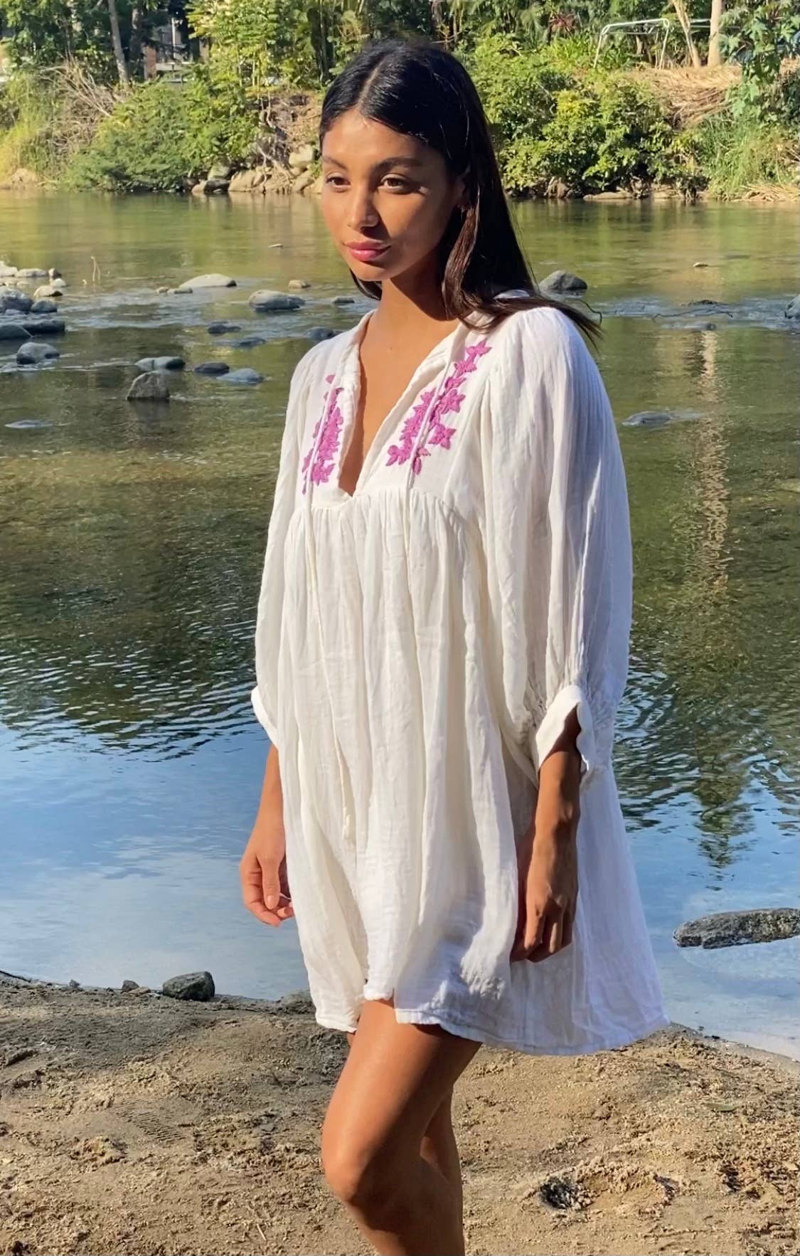 The Fox & The Mermaid - Hand Embroidered Cotton Gauze Dress/Tunic (Shivani- Lilac)