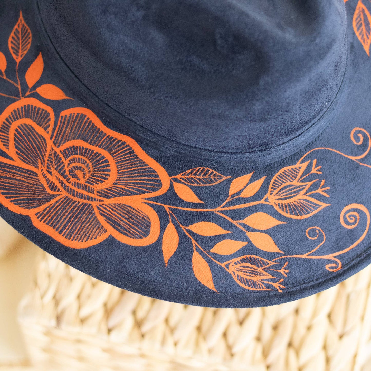 Origin Mexico - Veronica Hand Painted Western Statement Hat - Navy & Orange