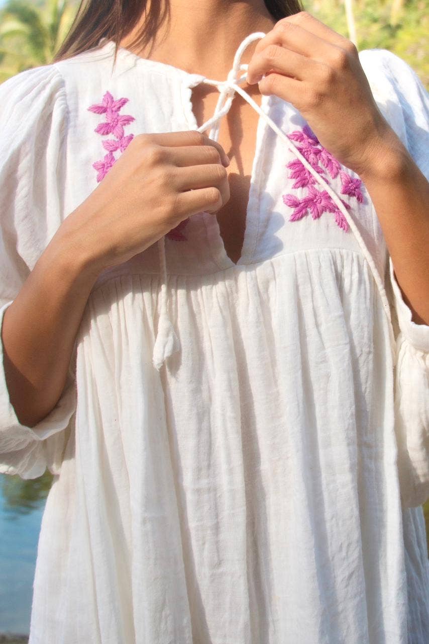 The Fox & The Mermaid - Hand Embroidered Cotton Gauze Dress/Tunic (Shivani- Lilac)