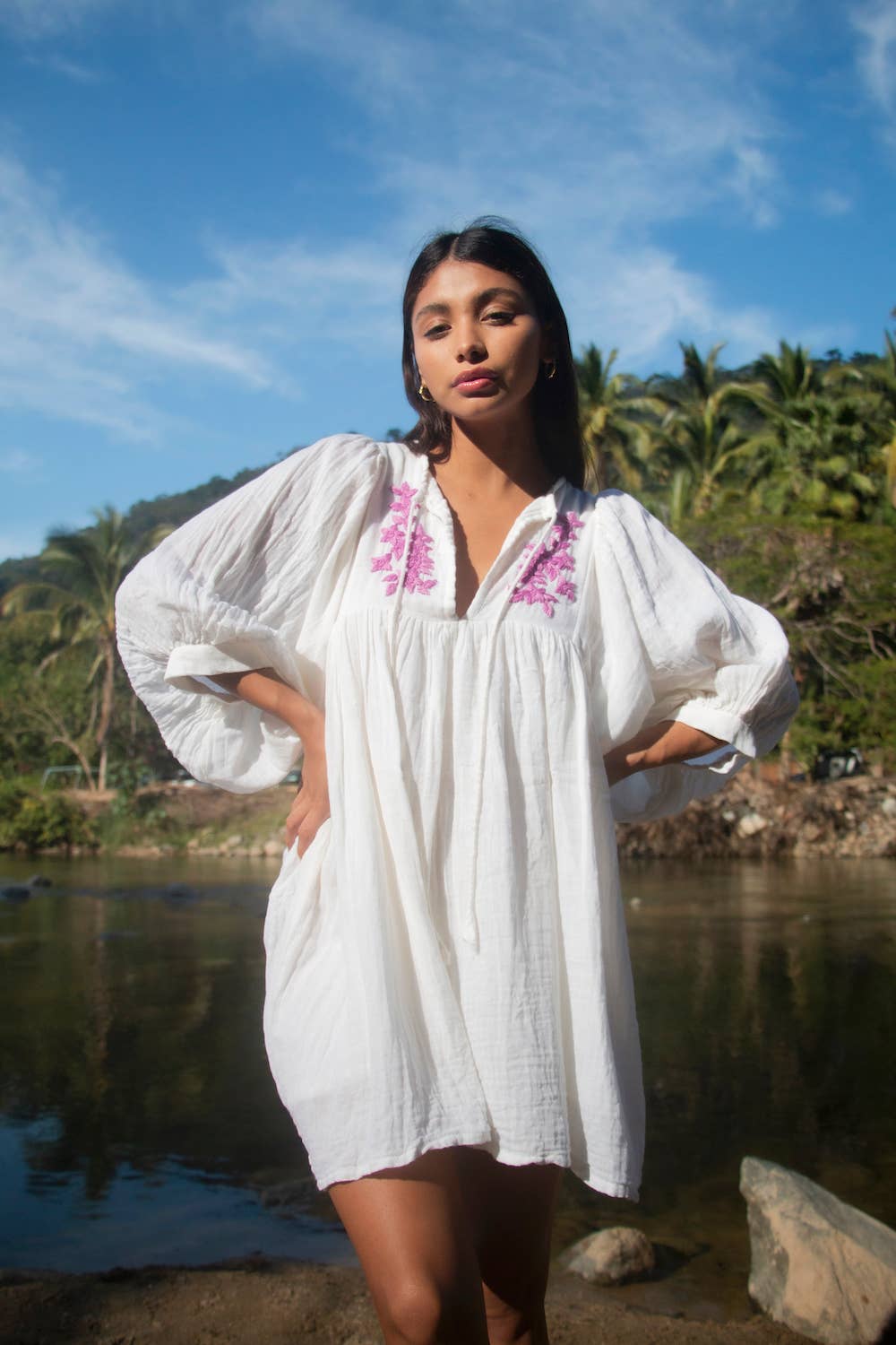 The Fox & The Mermaid - Hand Embroidered Cotton Gauze Dress/Tunic (Shivani- Lilac)