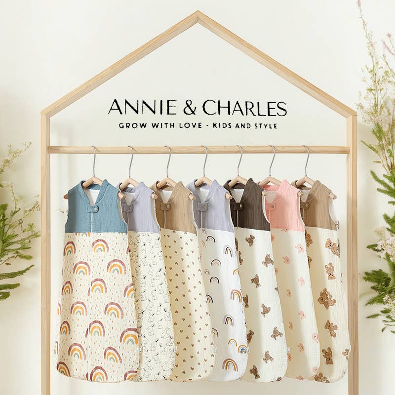 Annie & Charles® - Made in Austria - 100% organic muslin sleeping bag: Beige/heart / S (up to 6 months)