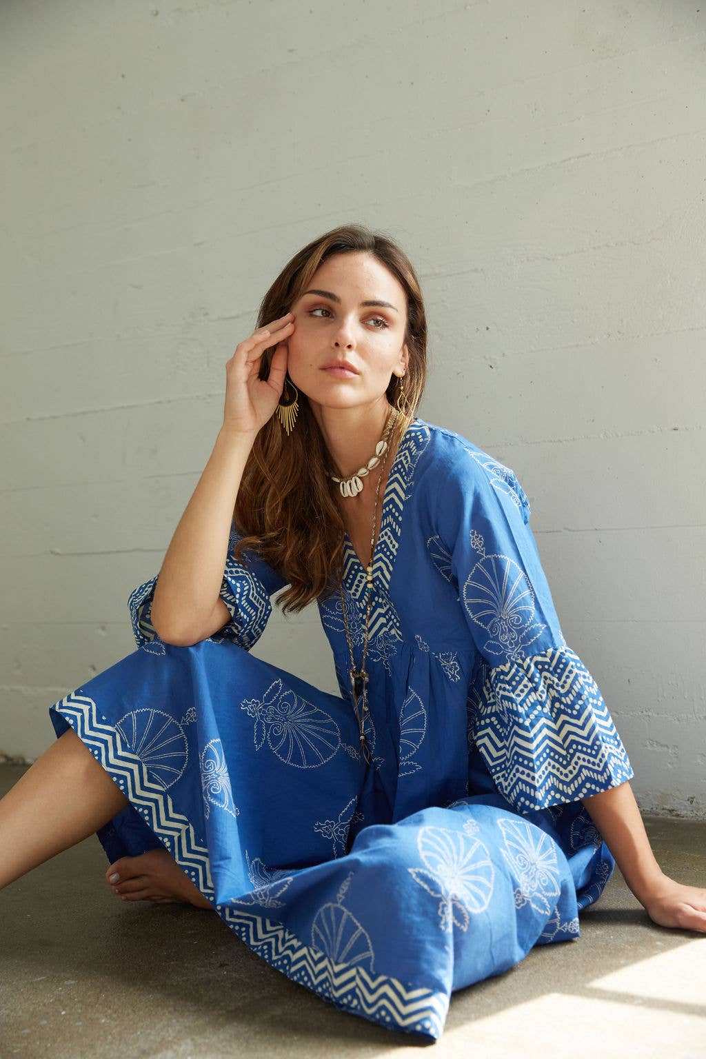 The Fox & The Mermaid - Block Printed Dress (Bhavani-Egyptian Blue) - Made in India from a female owned factory
