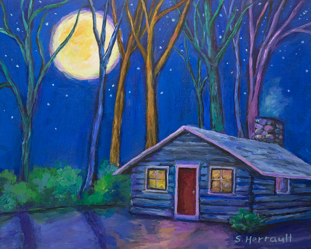 Cabin Under the Moon - Original Acrylic Painting