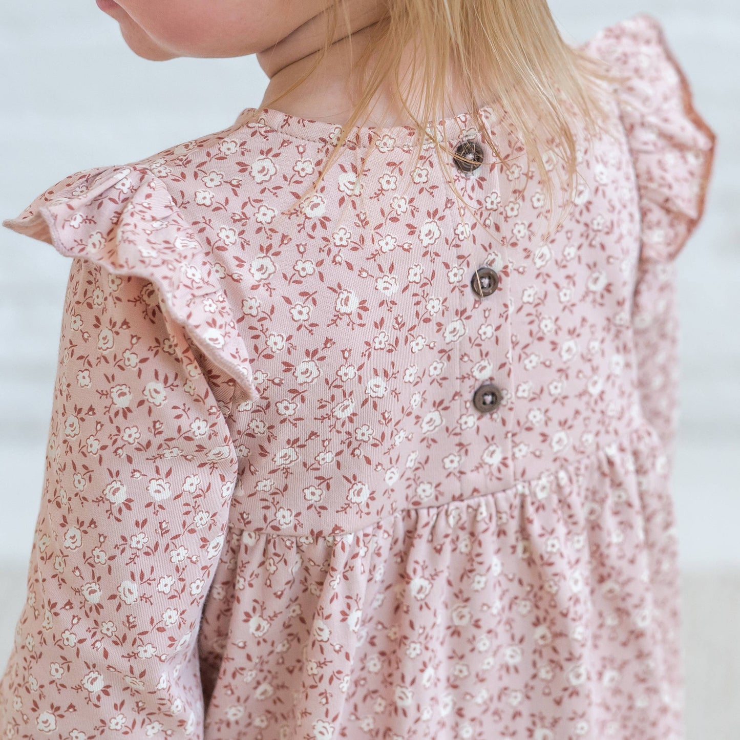 Colored Organics: Mika Ruffle Long Sleeve Dress - Zinnia Floral / Blush